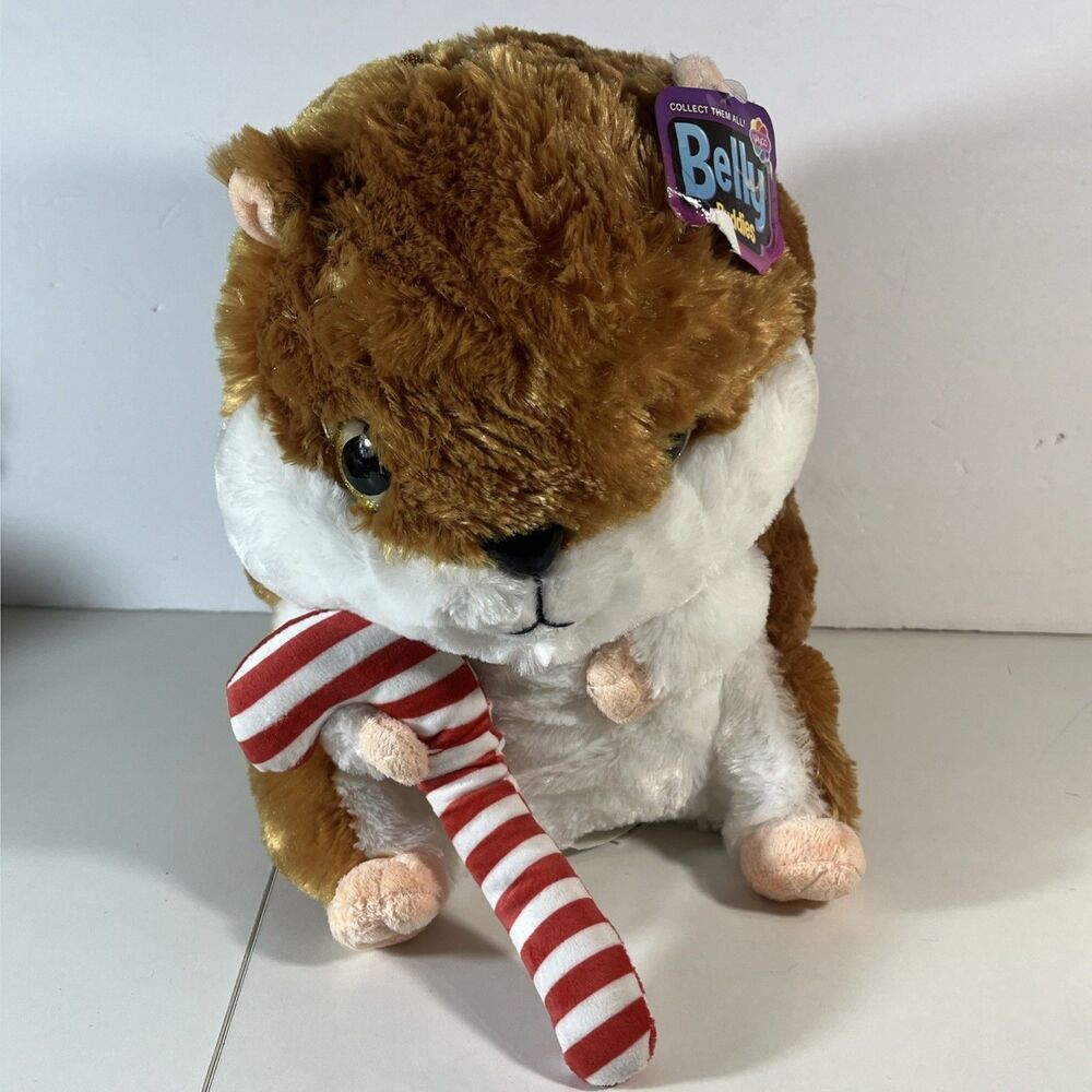 HAMSTER Brown White 8" Plush Stuffed Belly Buddies Christmas CandyCane Nanco Toy